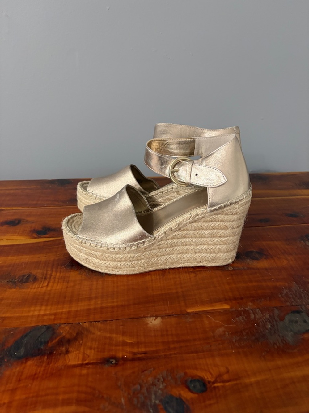 Marc Fisher Metallic Gold Espadrille Wedge Sandals